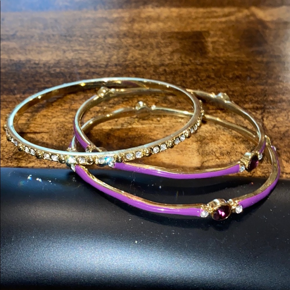 Purple and faux diamond bangle bracelets